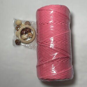 Macrame' Cord 5mm Pink with Wooden Beads & Ring NOP